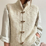 Textured Knit Vest with High Collar and Toggle Front