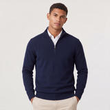 Quarter-Zip Sweater with Stand Collar and Ribbed Trim