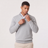 Quarter-Zip Sweater with Stand Collar and Ribbed Trim