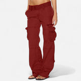 Wide-Leg Cargo Pants with Low Rise Waist and Side Pockets