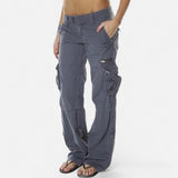 Wide-Leg Cargo Pants with Low Rise Waist and Side Pockets