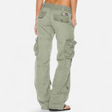 Wide-Leg Cargo Pants with Low Rise Waist and Side Pockets