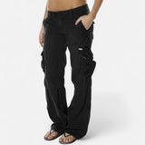 Wide-Leg Cargo Pants with Low Rise Waist and Side Pockets