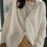 Oversized Ribbed Knit Cardigan with V-Neck and Button Front