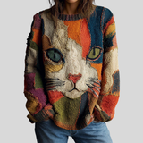 Chunky Knit Cat Graphic Crew Neck Sweater