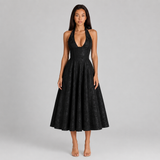 Halter Neck Midi Dress - Sweetheart A-Line Circle Skirt