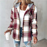 Plaid Hooded Cardigan with Button Front