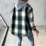 Plaid Hooded Cardigan with Button Front