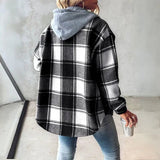 Plaid Hooded Cardigan with Button Front