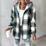 Plaid Hooded Cardigan with Button Front