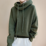 Oversized Knit Hoodie with High Neck and Drawstring
