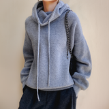 Oversized Knit Hoodie with High Neck and Drawstring