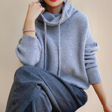 Oversized Knit Hoodie with High Neck and Drawstring