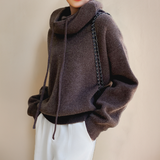 Oversized Knit Hoodie with High Neck and Drawstring