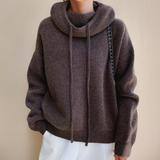 Oversized Knit Hoodie with High Neck and Drawstring