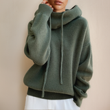 Oversized Knit Hoodie with High Neck and Drawstring