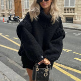 Oversized Chunky Knit Turtleneck Sweater with Balloon Sleeves