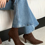 Suede Pointed Toe Ankle Boots with Stiletto Heel