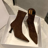 Suede Pointed Toe Ankle Boots with Stiletto Heel