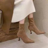 Suede Pointed Toe Ankle Boots with Stiletto Heel
