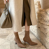 Suede Pointed Toe Ankle Boots with Stiletto Heel