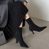 Suede Pointed Toe Ankle Boots with Stiletto Heel
