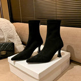 Suede Pointed Toe Ankle Boots with Stiletto Heel
