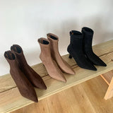 Suede Pointed Toe Ankle Boots with Stiletto Heel
