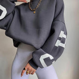 Oversized Sweater with Graphic Letter Print and Ribbed Trim