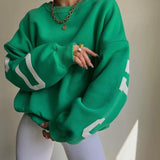 Oversized Sweater with Graphic Letter Print and Ribbed Trim