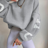 Oversized Sweater with Graphic Letter Print and Ribbed Trim