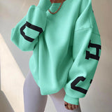 Oversized Sweater with Graphic Letter Print and Ribbed Trim