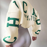Oversized Sweater with Graphic Letter Print and Ribbed Trim