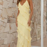 Women's Spaghetti Strap Maxi Dress - Tiered Ruffle Halter Neck