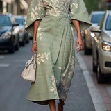 Belted Floral Midi Dress with Flare Sleeve