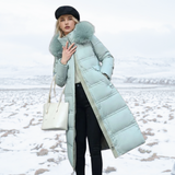 Long Puffer Coat with Faux Fur Hood and Side Pockets