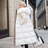 Long Puffer Coat with Faux Fur Hood and Side Pockets