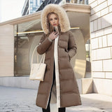 Long Puffer Coat with Faux Fur Hood and Side Pockets