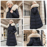 Long Puffer Coat with Faux Fur Hood and Side Pockets