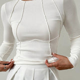 Ribbed Crop Top with Exposed Seam Detail