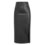 Women's Maxi Skirt with High Waist and Side Slit Leather-Look Finish