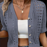 Cropped Open Knit Cardigan with Button Front