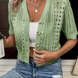 Cropped Open Knit Cardigan with Button Front