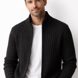 Full-Zip Ribbed Knit Cardigan with Mock Neck