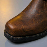Mid-Calf Harness Boots with Buckle Strap and Round Toe