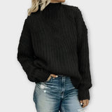Turtleneck Knit Sweater with Cable Pattern