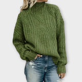 Turtleneck Knit Sweater with Cable Pattern