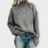 Turtleneck Knit Sweater with Cable Pattern