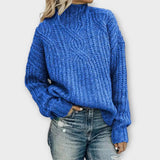 Turtleneck Knit Sweater with Cable Pattern