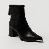 Pointed-Toe Ankle Boots with Block Heel